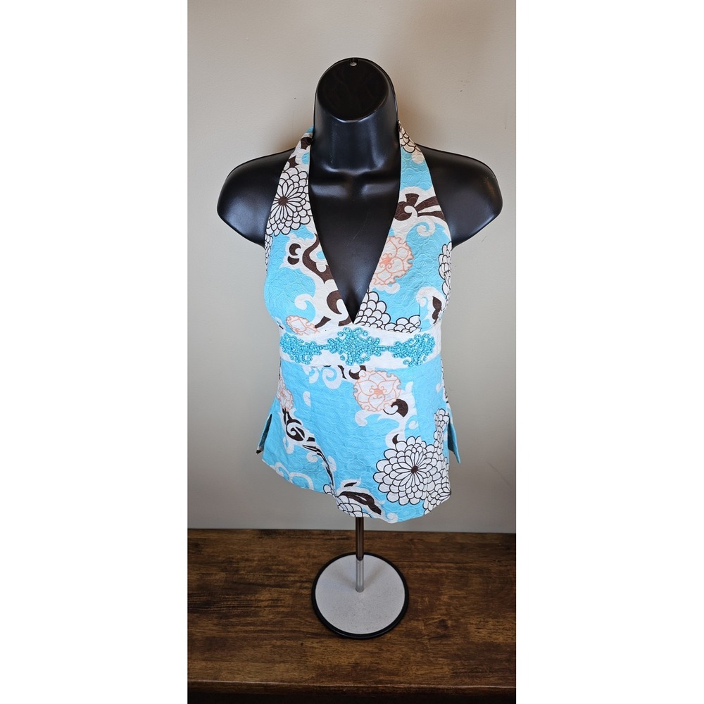 Trina Turk Top Womens Sleeveless Open Back Abstract Floral‎ Boho Summer- Size 6